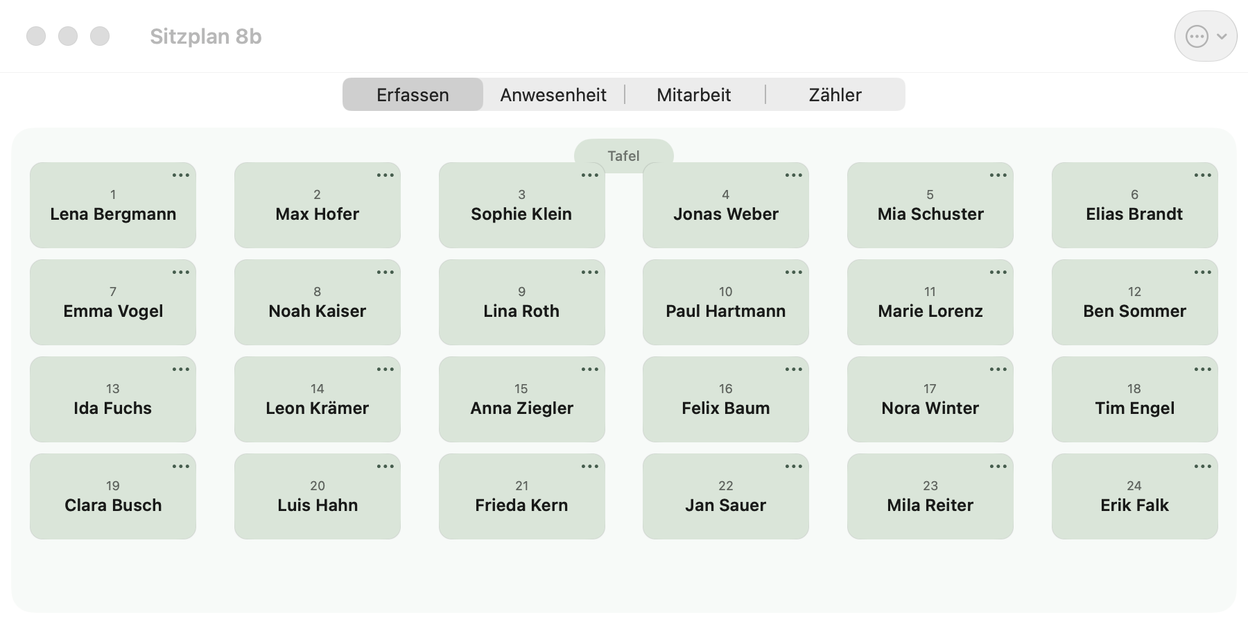 Sitzplan mit frei platzierbaren Plätzen